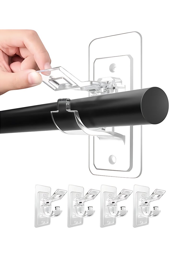 4-Pack No Drill Needed Curtain Rod Holders Brackets, Self Adhesive Rod Holder Hooks, Multipurpose Nail Free Stick on Curtain Rod Hooks - Image 1